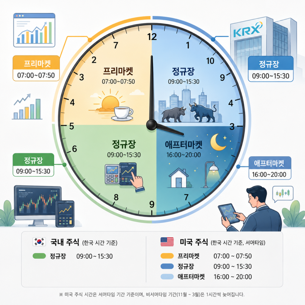 국내, 미국 주식 거래시간 비교