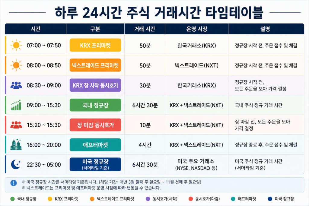 하루 24시간 주식 거래시간 타임테이블