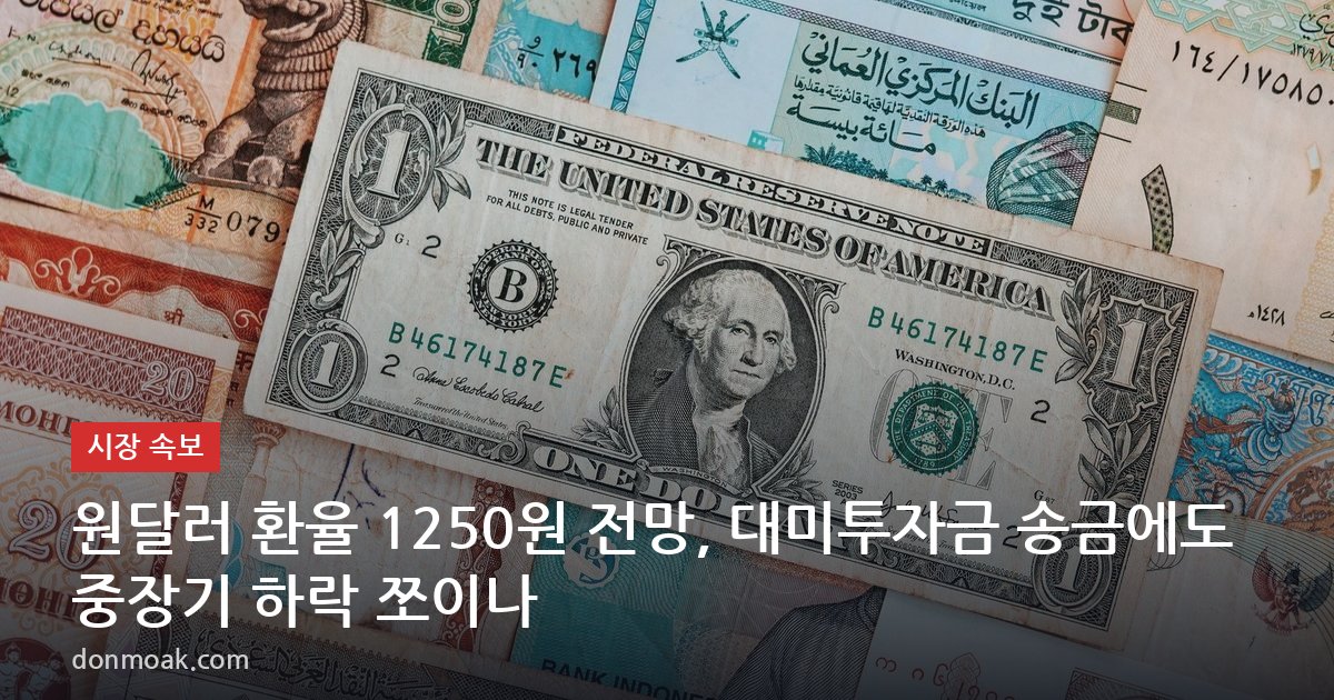 원달러 환율 1250원 전망, 대미투자금 송금에도 중장기 하락 쪼이나