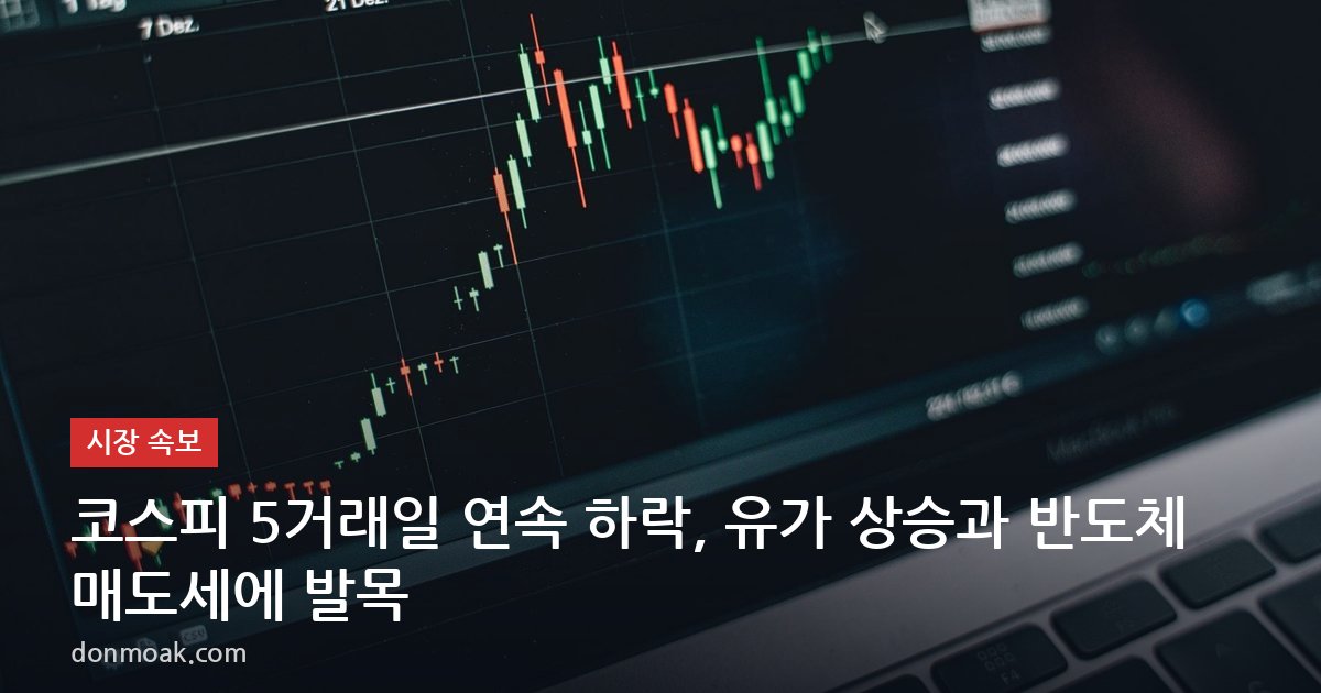 코스피 5거래일 연속 하락, 유가 상승과 반도체 매도세에 발목